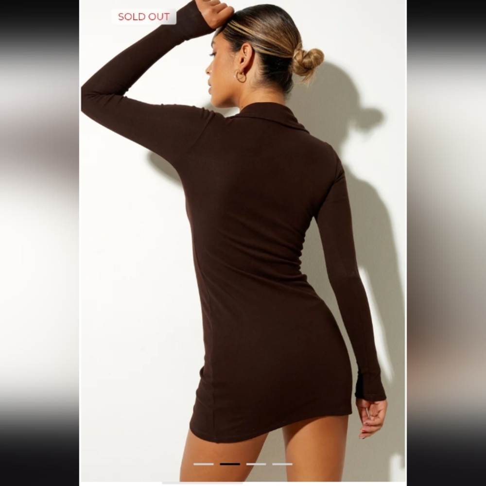 Motel Rocks Women's Luiza Mini Dress in Rib Bitter Chocolate Brown Size XS - Picture 4 of 6